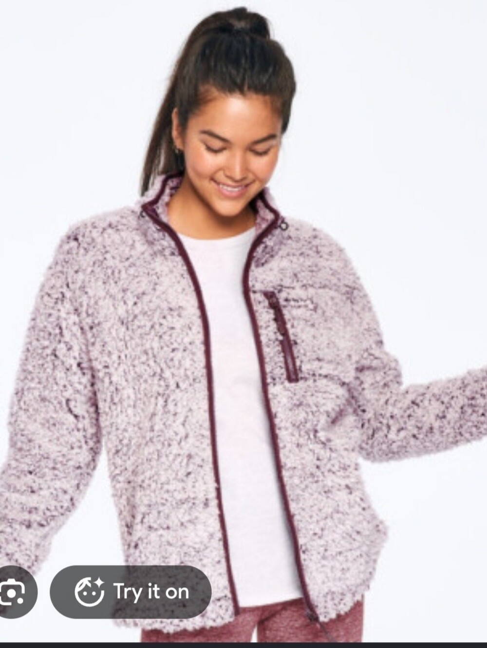 VICTORIAS SECRET PINK SHERPA FULL ZIP SWEATER JACKET TOP FROSTED PLUM